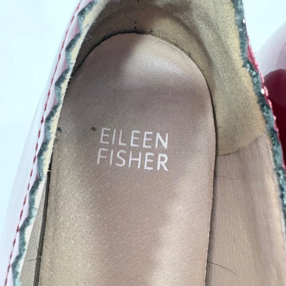 Eileen Fisher Patent Leather Platform Loafers Burgundy‎ Scalloped Heel Shoes